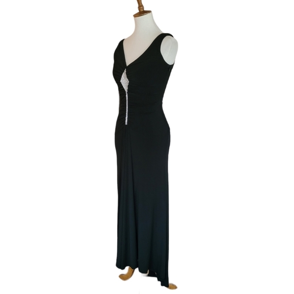Scott McClintock 90's Black Rhinestone Ruched Wiggle Maxi Dress - Picture 4 of 8